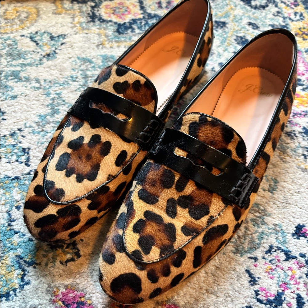 J. Crew Leopard Print Loafers with Black Accents